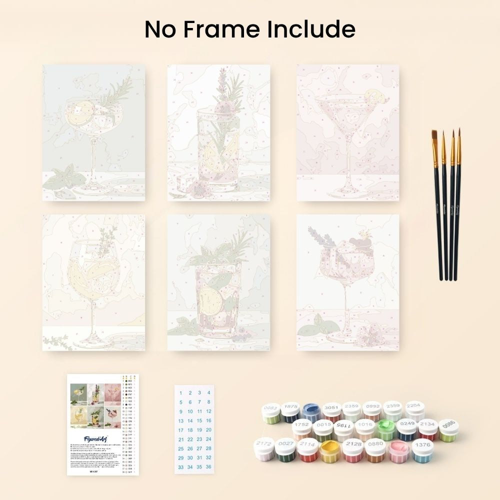 [PRE-ORDER] Mini Paint by Numbers 15x20cm (6 pieces) - Botanical Drinks