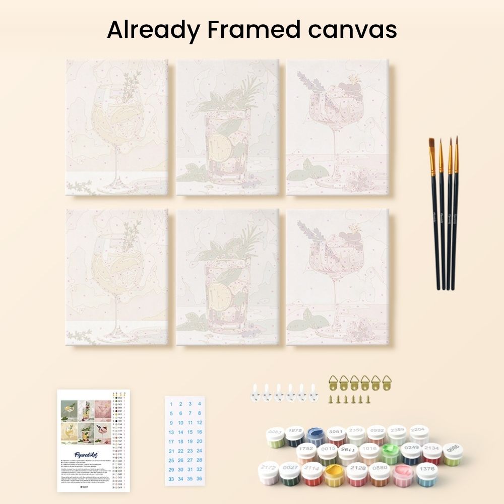 [PRE-ORDER] Mini Paint by Numbers 15x20cm (6 pieces) - Botanical Drinks