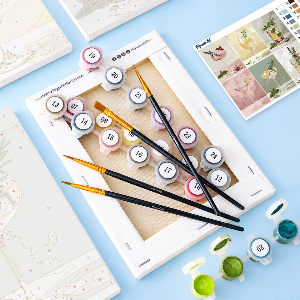 [PRE-ORDER] Mini Serie Paint by Numbers 15x20cm Framed Canvas (6 pieces) - Botanical Drinks