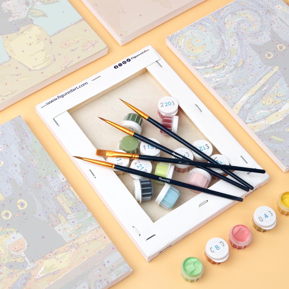[PRE-ORDER] Mini Paint by Numbers 15x20cm (6 pieces) - Van Gogh Style Cat