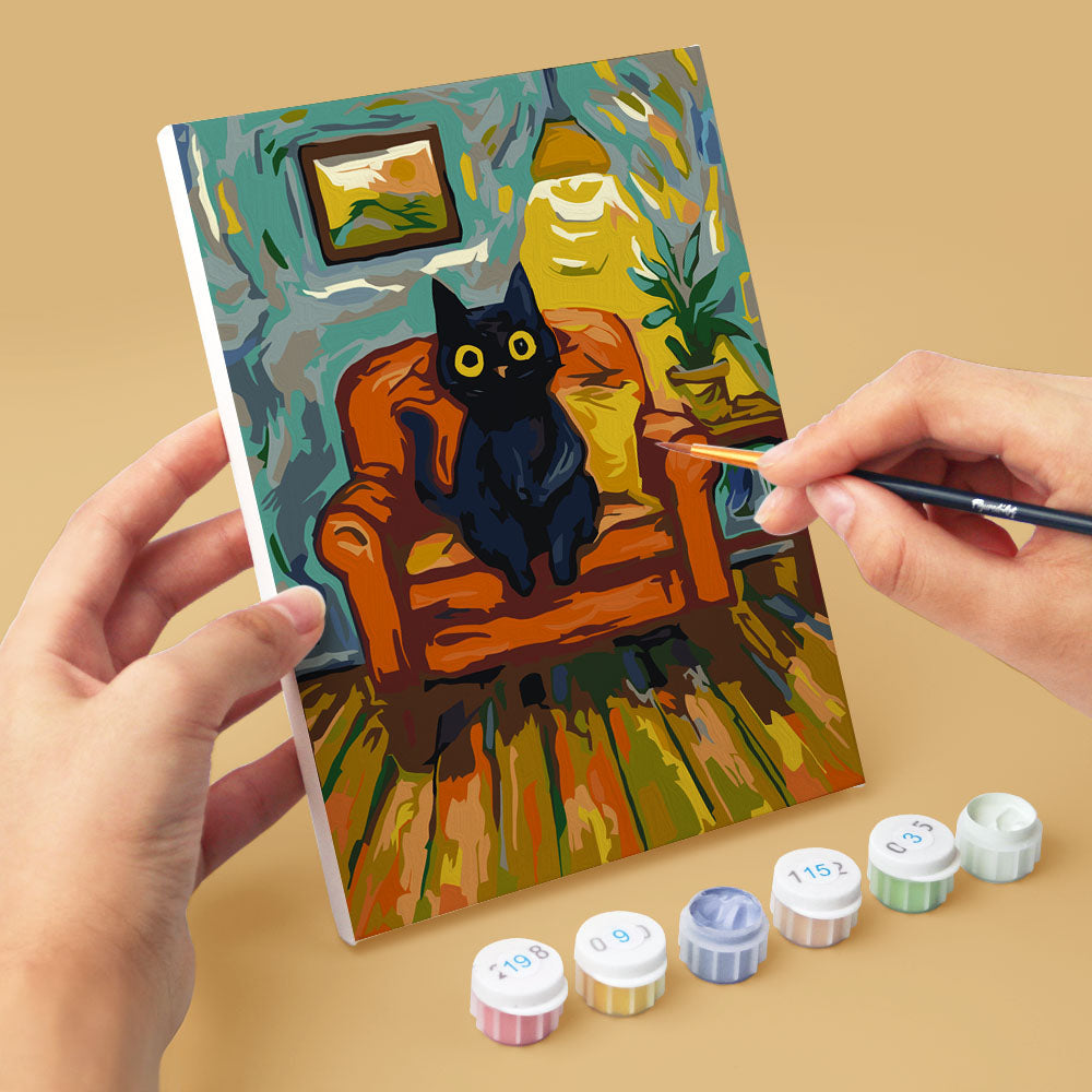 [PRE-ORDER] Mini Paint by Numbers 15x20cm (6 pieces) - Van Gogh Style Cat
