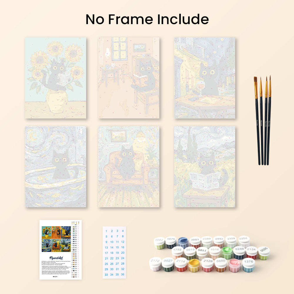 [PRE-ORDER] Mini Paint by Numbers 15x20cm (6 pieces) - Van Gogh Style Cat