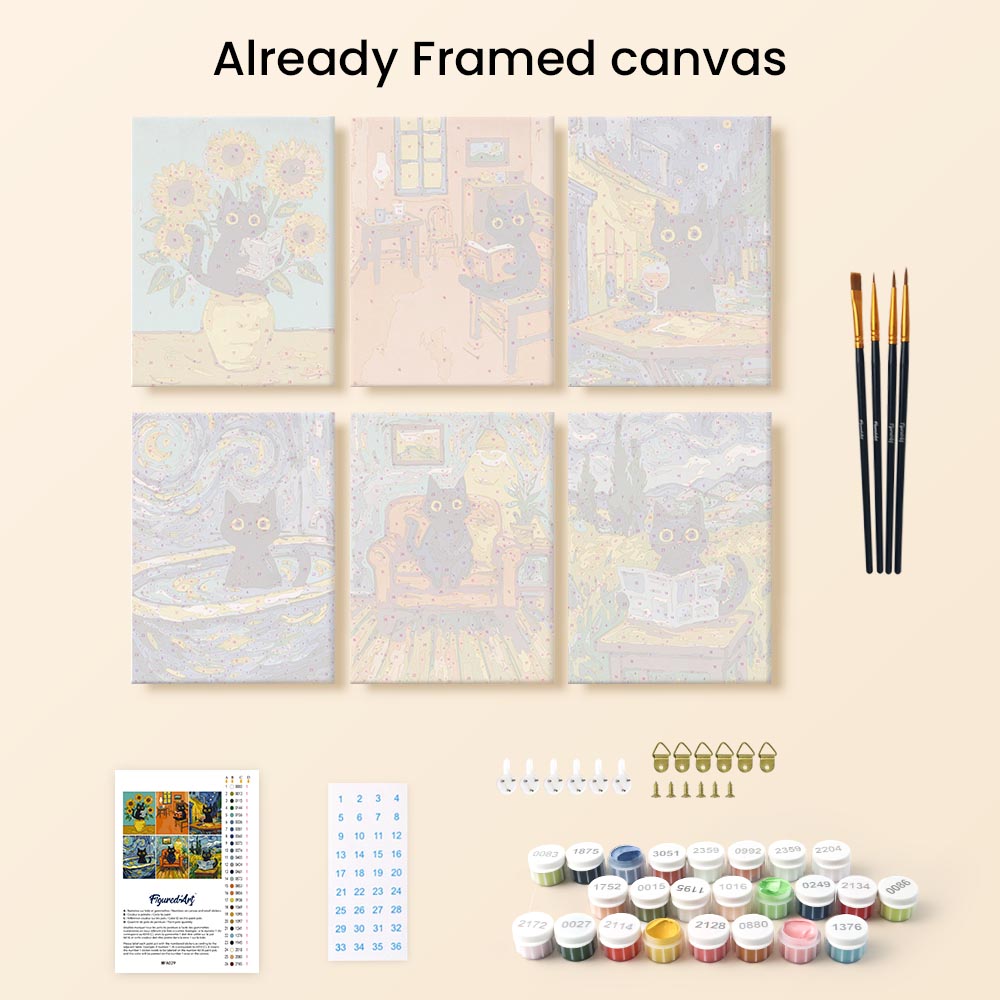 [PRE-ORDER] Mini Paint by Numbers 15x20cm (6 pieces) - Van Gogh Style Cat