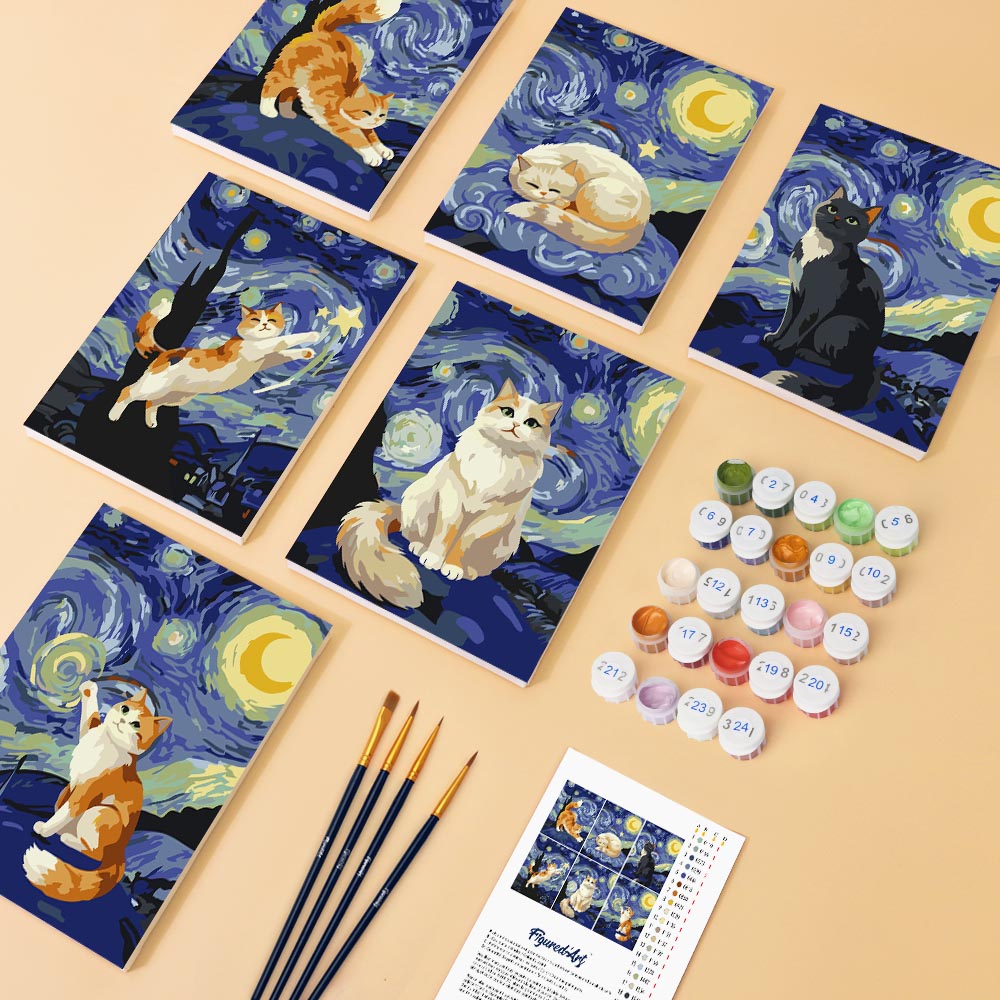 [PRE-ORDER] Mini Paint by Numbers 15x20cm (6 pieces) - Starry Night Cats