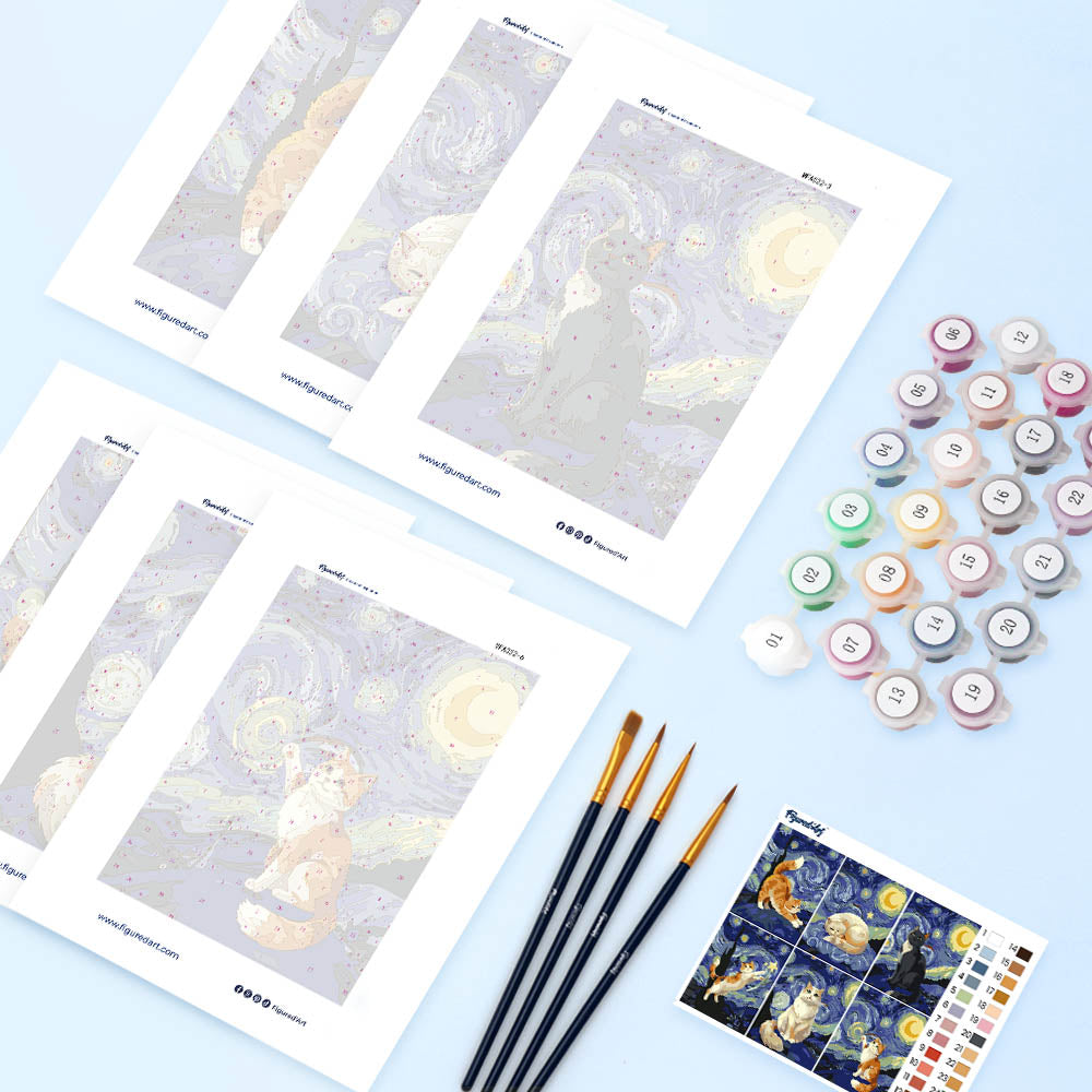 [PRE-ORDER] Mini Serie Paint by Numbers 15x20cm (6 pieces) - Starry Night Cats