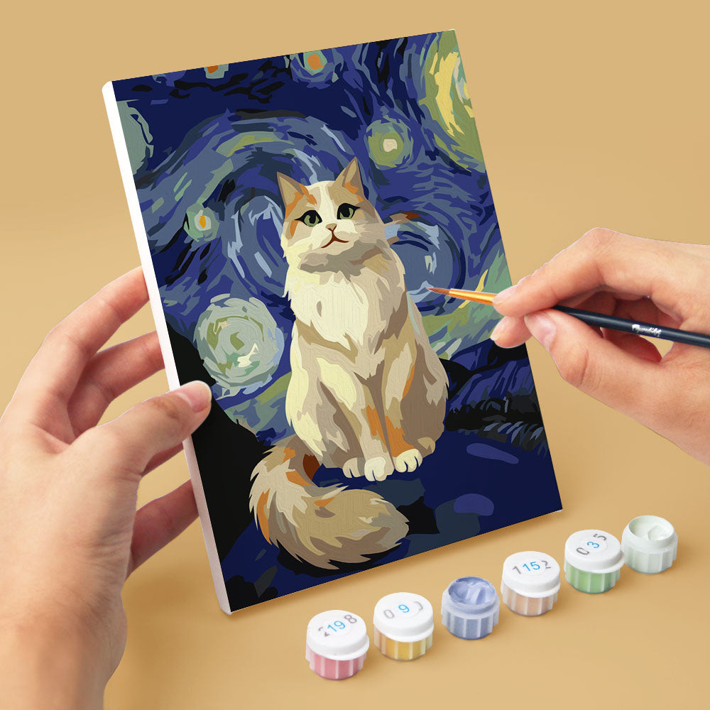 [PRE-ORDER] Mini Paint by Numbers 15x20cm Framed Canvas (6 pieces) - Starry Night Cats
