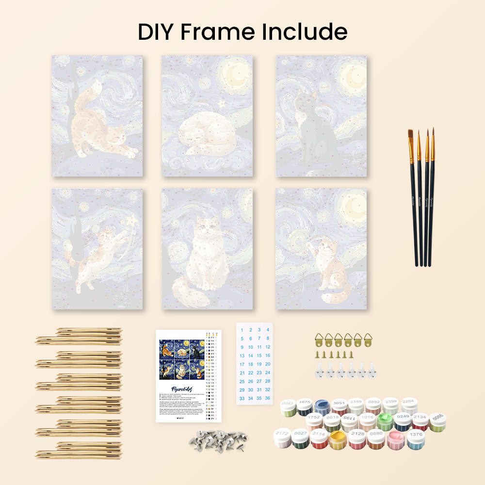 [PRE-ORDER] Mini Paint by Numbers 15x20cm (6 pieces) - Starry Night Cats