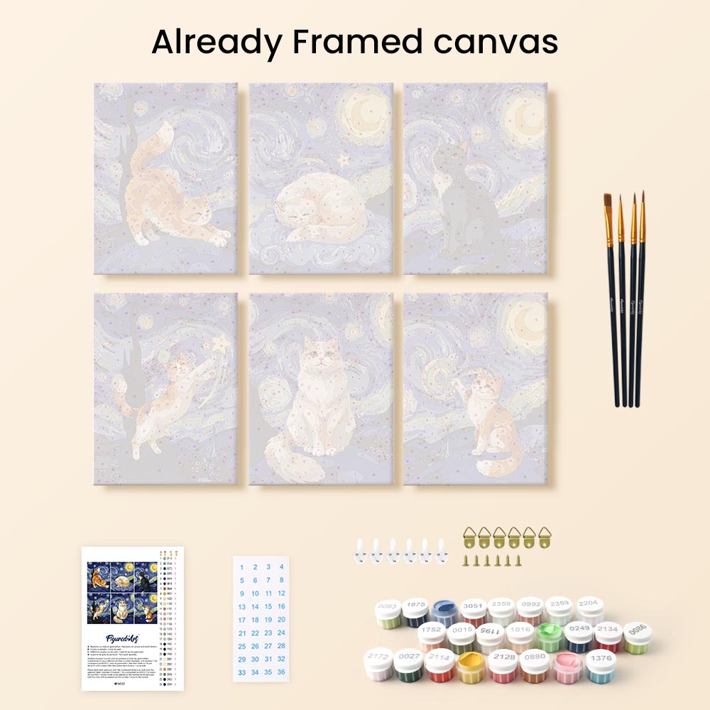 [PRE-ORDER] Mini Paint by Numbers 15x20cm (6 pieces) - Starry Night Cats