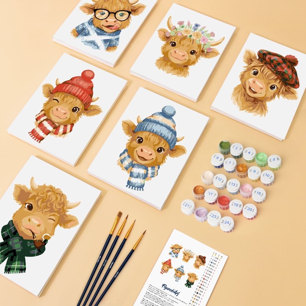 [PRE-ORDER] Mini Paint by Numbers 15x20cm (6 pieces) - Little Moo Friends