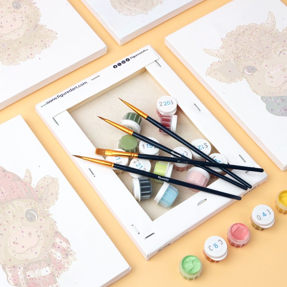 [PRE-ORDER] Mini Paint by Numbers 15x20cm Framed Canvas (6 pieces) - Little Moo Friends