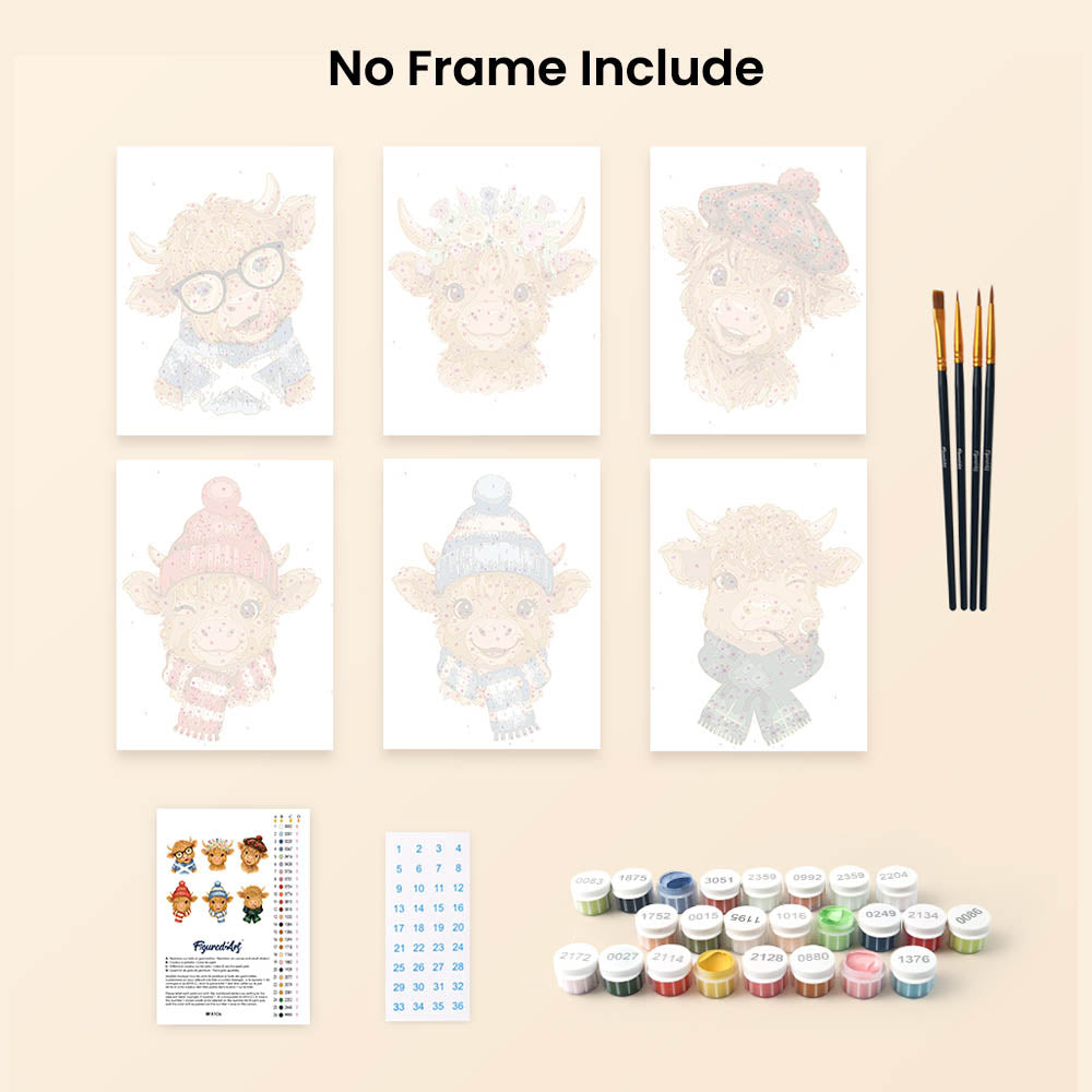 [PRE-ORDER] Mini Paint by Numbers 15x20cm Framed Canvas (6 pieces) - Little Moo Friends