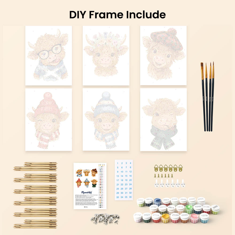 [PRE-ORDER] Mini Paint by Numbers 15x20cm Framed Canvas (6 pieces) - Little Moo Friends