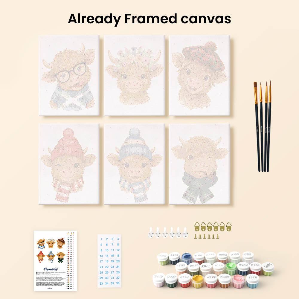[PRE-ORDER] Mini Paint by Numbers 15x20cm Framed Canvas (6 pieces) - Little Moo Friends