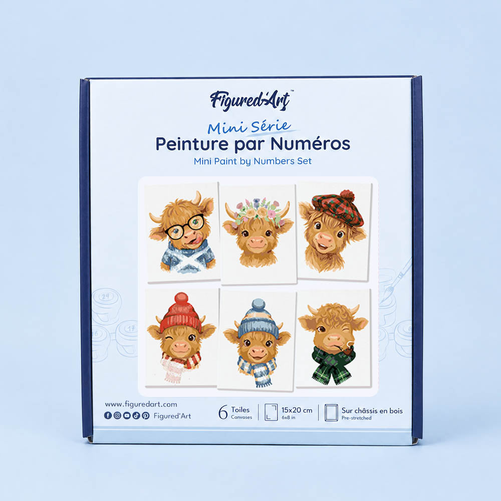 [PRE-ORDER] Mini Serie Paint by Numbers 15x20cm Framed Canvas (6 pieces) - Little Moo Friends