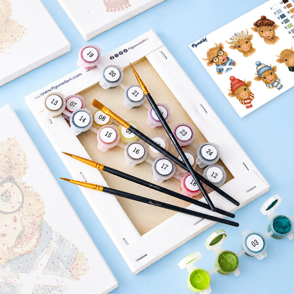 [PRE-ORDER] Mini Serie Paint by Numbers 15x20cm Framed Canvas (6 pieces) - Little Moo Friends