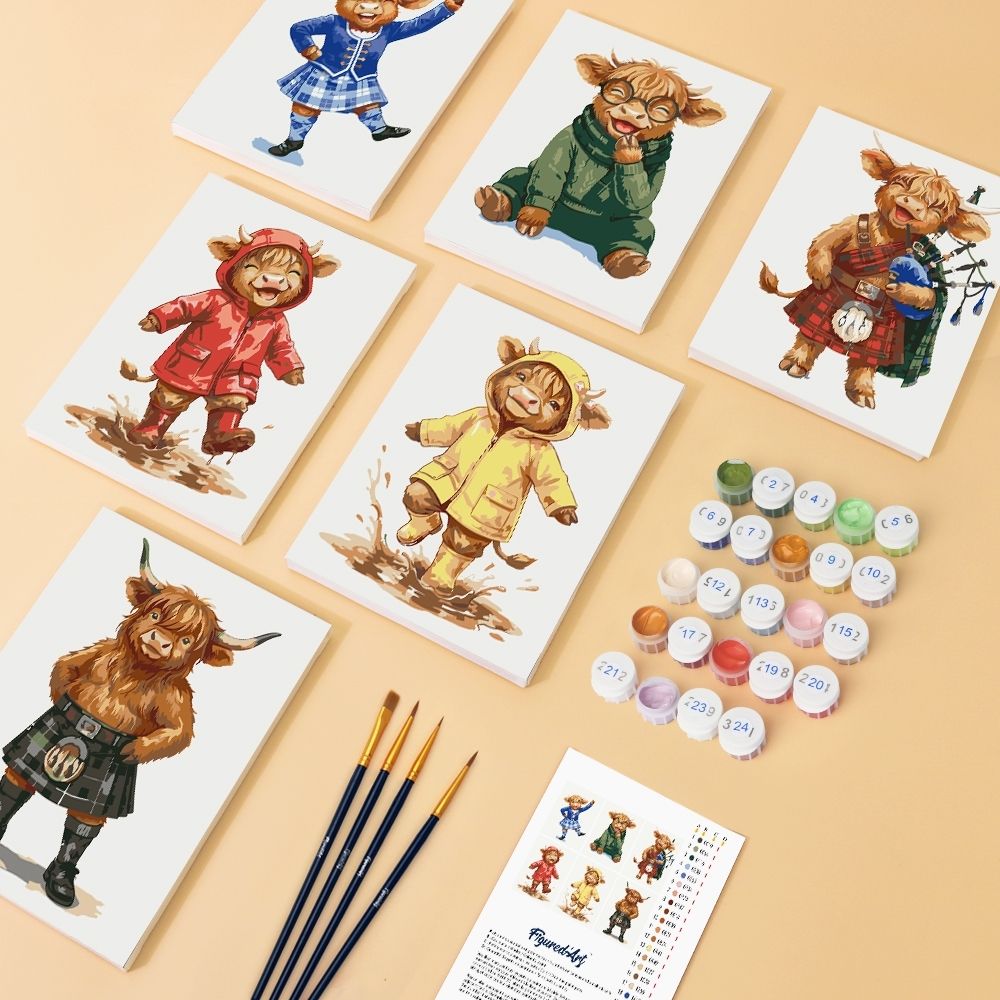 [PRE-ORDER] Mini Paint by Numbers 15x20cm Framed Canvas (6 pieces) - Scottish Farm Friends