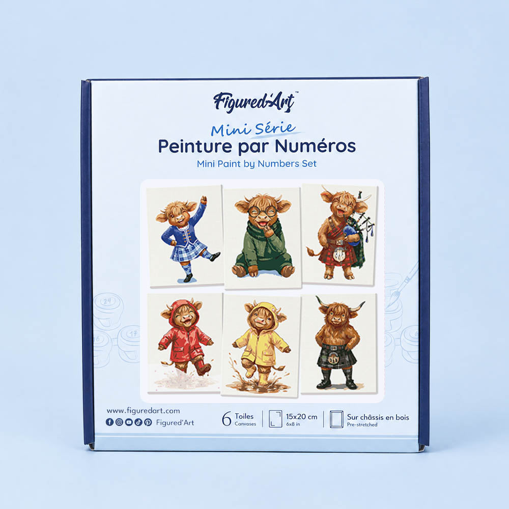[PRE-ORDER] Mini Serie Paint by Numbers 15x20cm Framed Canvas (6 pieces) - Scottish Farm Friends