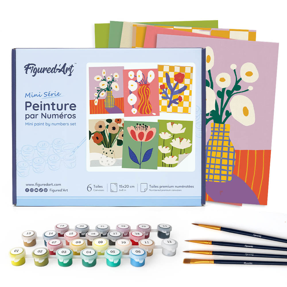 Paint by Numbers – 6 Canvas Set | Abstract Floral Vases Figured'Art