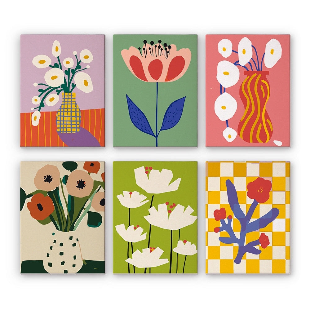 [PRE-ORDER] Mini Serie Paint by Numbers 15x20cm Framed Canvas (6 pieces) - Abstract Floral Vases