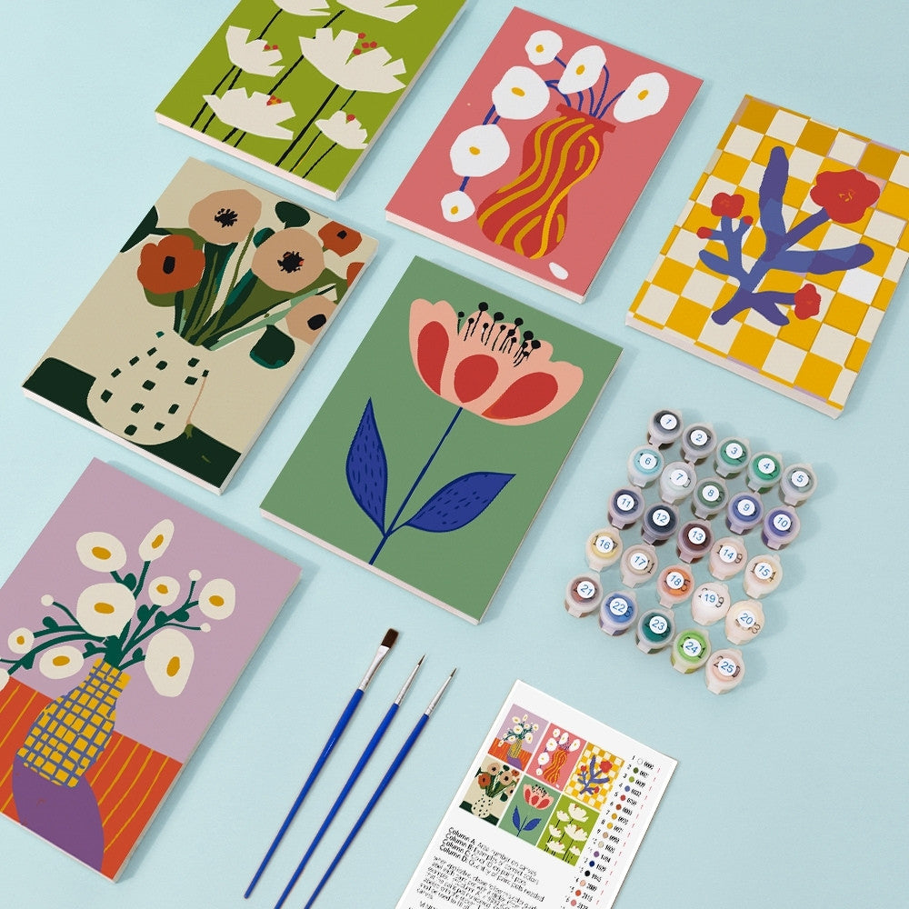 [PRE-ORDER] Mini Paint by Numbers 15x20cm (6 pieces) - Abstract Floral Vases