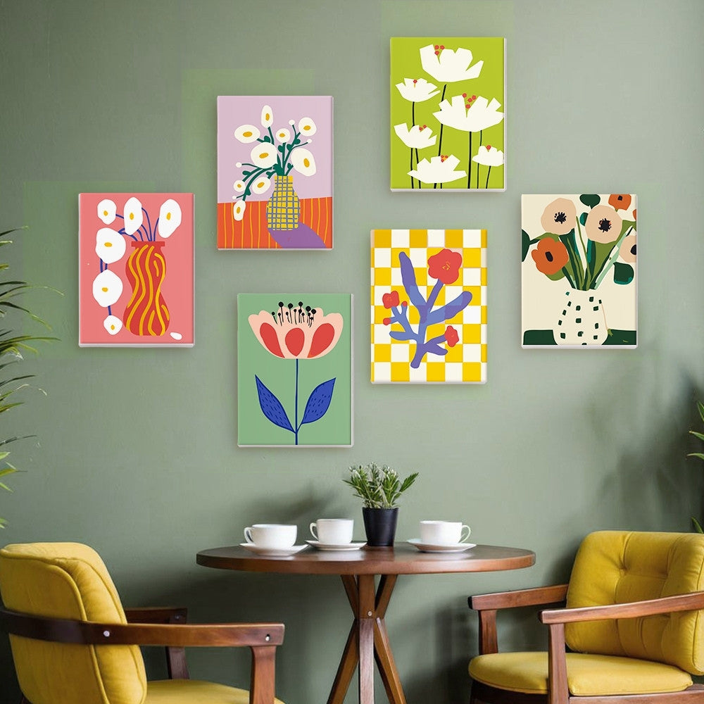 [PRE-ORDER] Mini Serie Paint by Numbers 15x20cm Framed Canvas (6 pieces) - Abstract Floral Vases