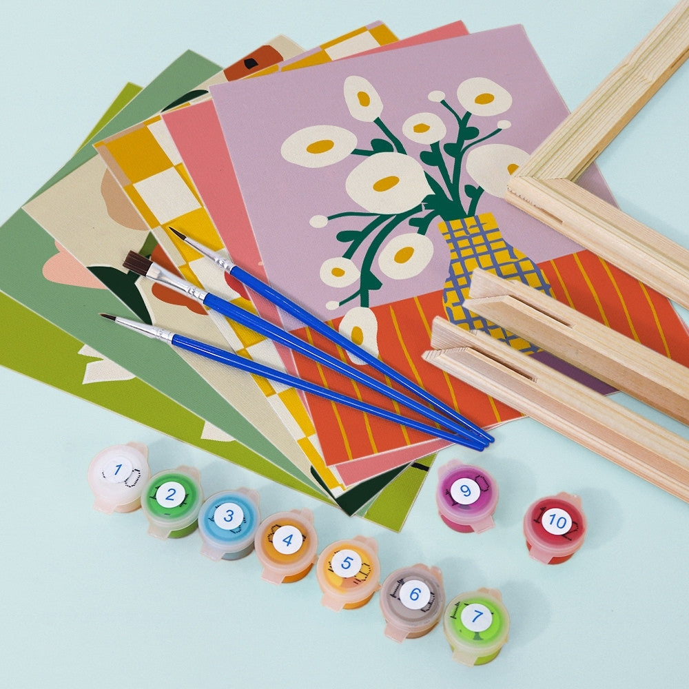[PRE-ORDER] Mini Paint by Numbers 15x20cm Framed Canvas (6 pieces) - Abstract Floral Vases