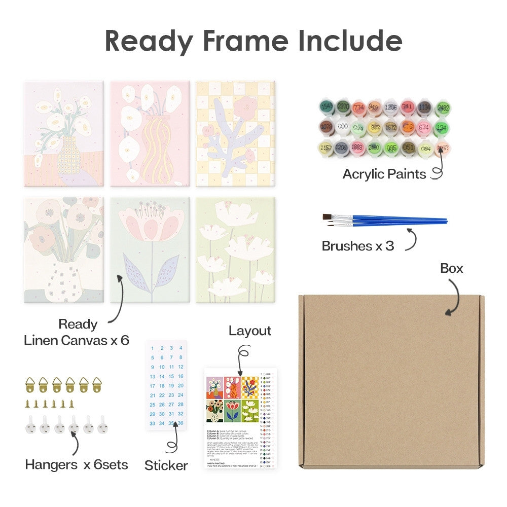 [PRE-ORDER] Mini Paint by Numbers 15x20cm (6 pieces) - Abstract Floral Vases