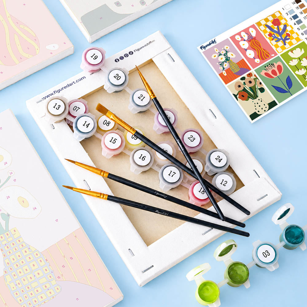[PRE-ORDER] Mini Serie Paint by Numbers 15x20cm Framed Canvas (6 pieces) - Abstract Floral Vases