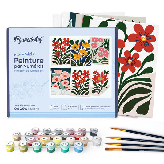 Paint by Numbers – 6 Canvas Set | Colorful Floral Patterns Figured'Art