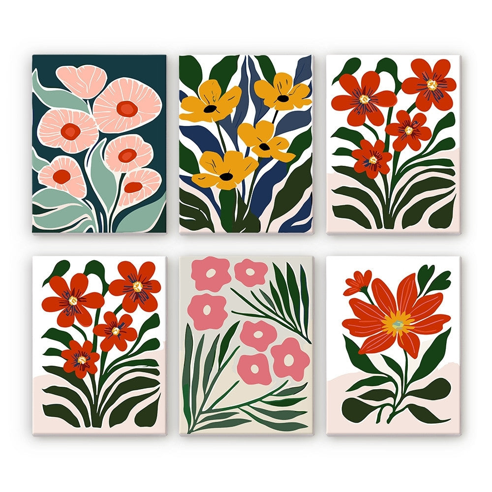 [PRE-ORDER] Mini Serie Paint by Numbers 15x20cm Framed Canvas (6 pieces) - Colorful Floral Patterns