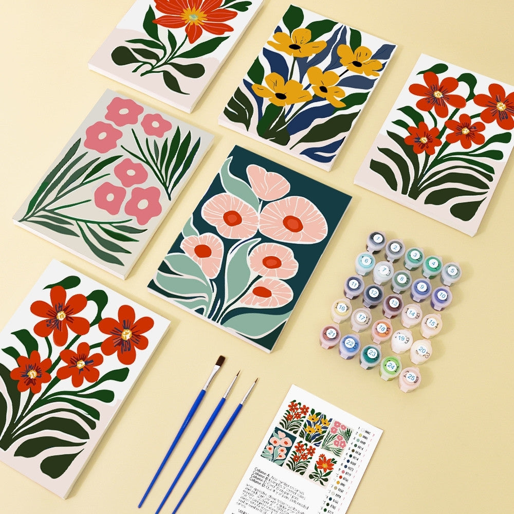 [PRE-ORDER] Mini Paint by Numbers 15x20cm Framed Canvas (6 pieces) - Colorful Floral Patterns