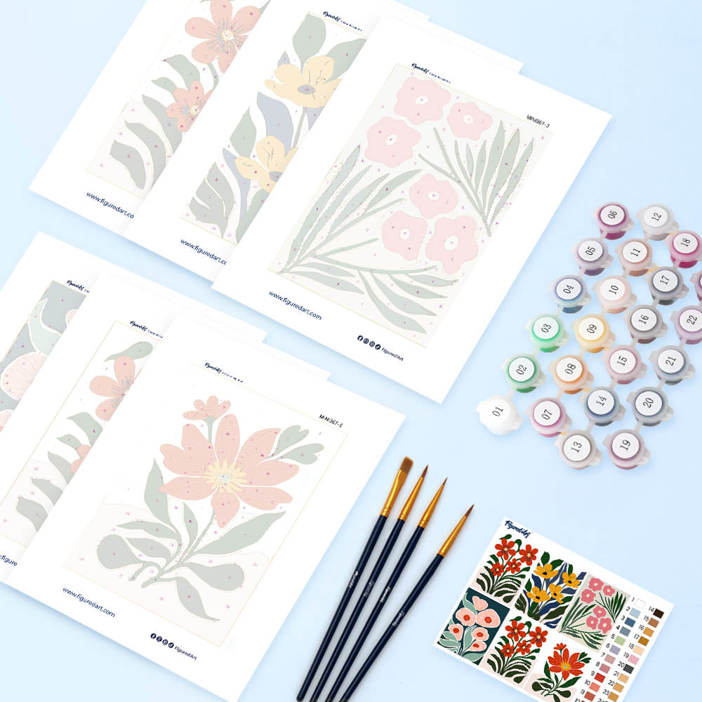 [PRE-ORDER] Mini Serie Paint by Numbers 15x20cm (6 pieces) - Colorful Floral Patterns