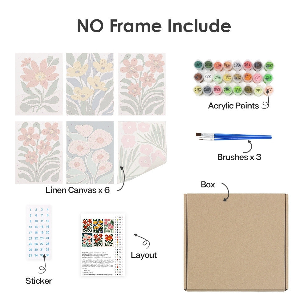 [PRE-ORDER] Mini Paint by Numbers 15x20cm (6 pieces) - Colorful Floral Patterns