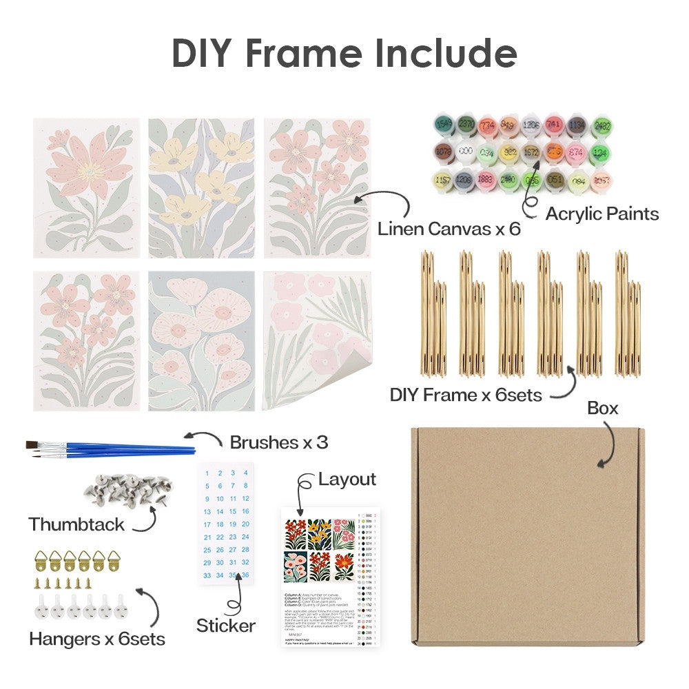 [PRE-ORDER] Mini Paint by Numbers 15x20cm (6 pieces) - Colorful Floral Patterns