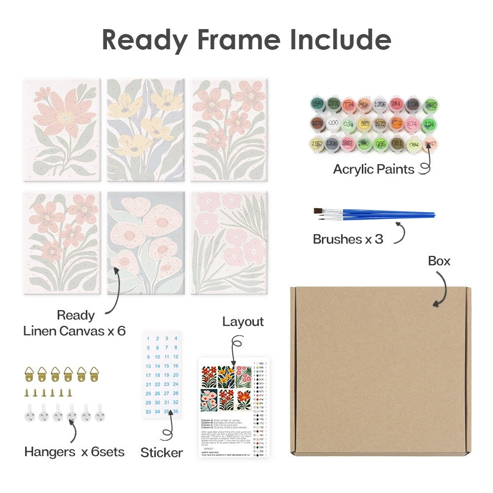 [PRE-ORDER] Mini Paint by Numbers 15x20cm (6 pieces) - Colorful Floral Patterns