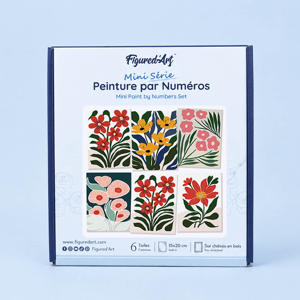 [PRE-ORDER] Mini Serie Paint by Numbers 15x20cm Framed Canvas (6 pieces) - Colorful Floral Patterns