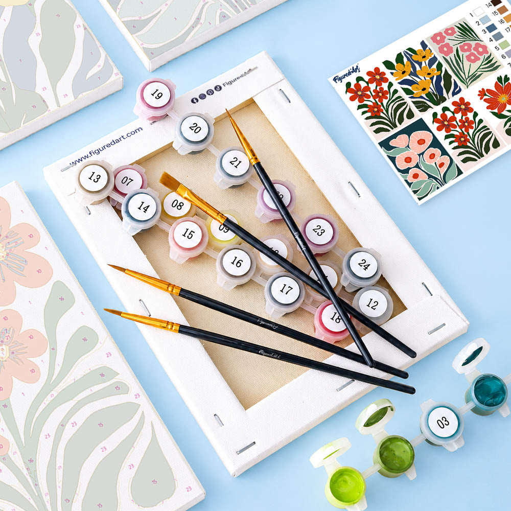 [PRE-ORDER] Mini Serie Paint by Numbers 15x20cm Framed Canvas (6 pieces) - Colorful Floral Patterns