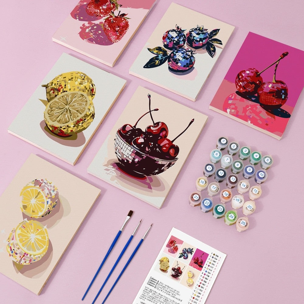 [PRE-ORDER] Mini Paint by Numbers 15x20cm (6 pieces) - Disco Fruits