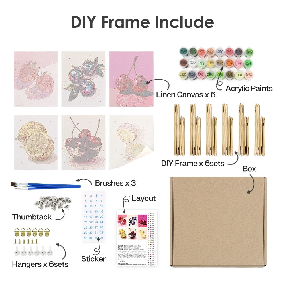 [PRE-ORDER] Mini Paint by Numbers 15x20cm Framed Canvas (6 pieces) - Disco Fruits