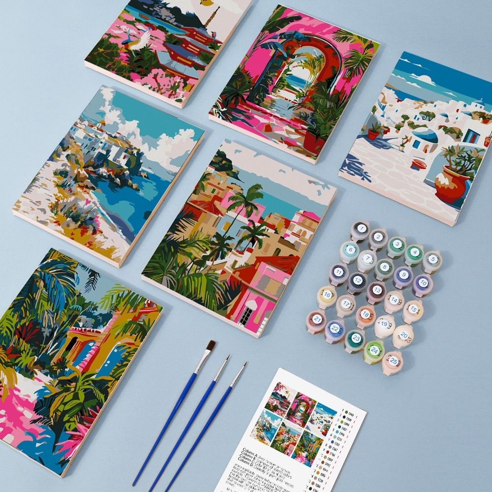 [PRE-ORDER] Mini Paint by Numbers 15x20cm Framed Canvas (6 pieces) - Mediterranean Scenes