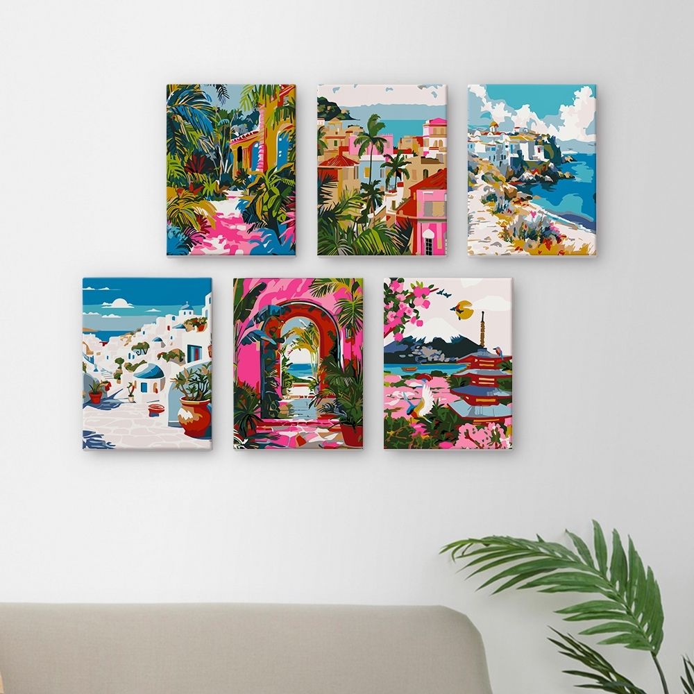 [PRE-ORDER] Mini Serie Paint by Numbers 15x20cm Framed Canvas (6 pieces) - Mediterranean Scenes
