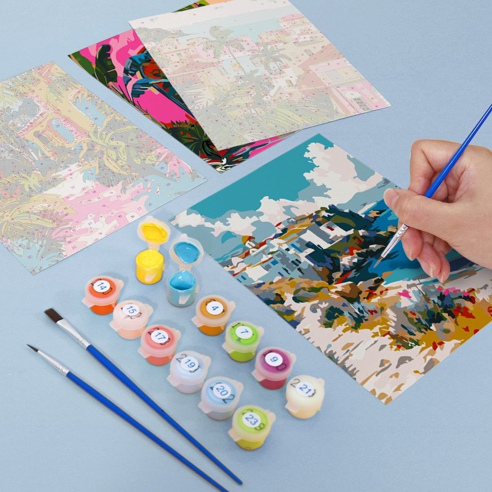 [PRE-ORDER] Mini Paint by Numbers 15x20cm Framed Canvas (6 pieces) - Mediterranean Scenes