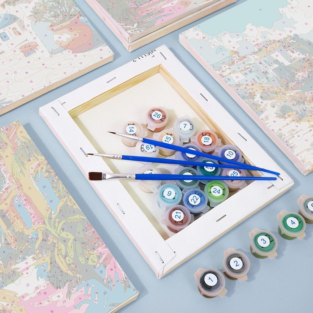 [PRE-ORDER] Mini Paint by Numbers 15x20cm Framed Canvas (6 pieces) - Mediterranean Scenes