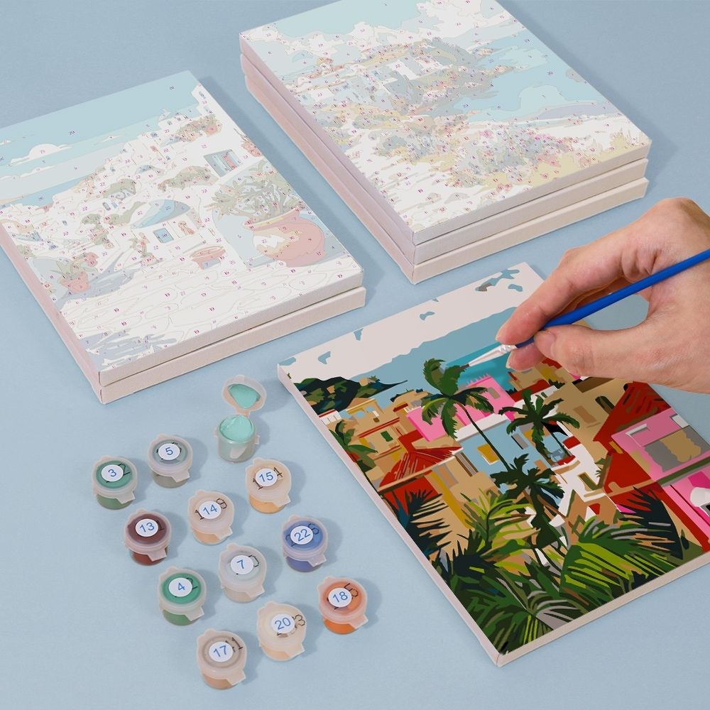 [PRE-ORDER] Mini Paint by Numbers 15x20cm Framed Canvas (6 pieces) - Mediterranean Scenes