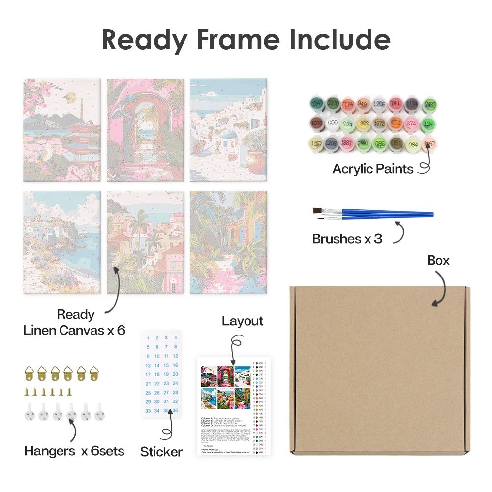 [PRE-ORDER] Mini Paint by Numbers 15x20cm (6 pieces) - Mediterranean Scenes