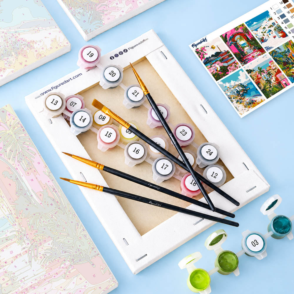 [PRE-ORDER] Mini Serie Paint by Numbers 15x20cm Framed Canvas (6 pieces) - Mediterranean Scenes