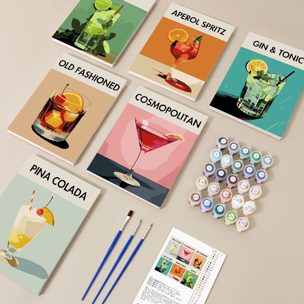 [PRE-ORDER] Mini Paint by Numbers 15x20cm (6 pieces) - Modern Bar Mixology Art Series 1