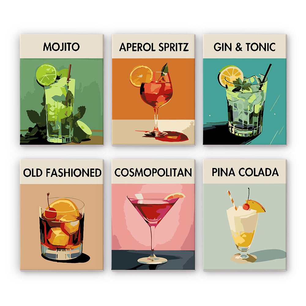 [PRE-ORDER] Mini Serie Paint by Numbers 15x20cm Framed Canvas (6 pieces) - Modern Bar Mixology Art Series 1