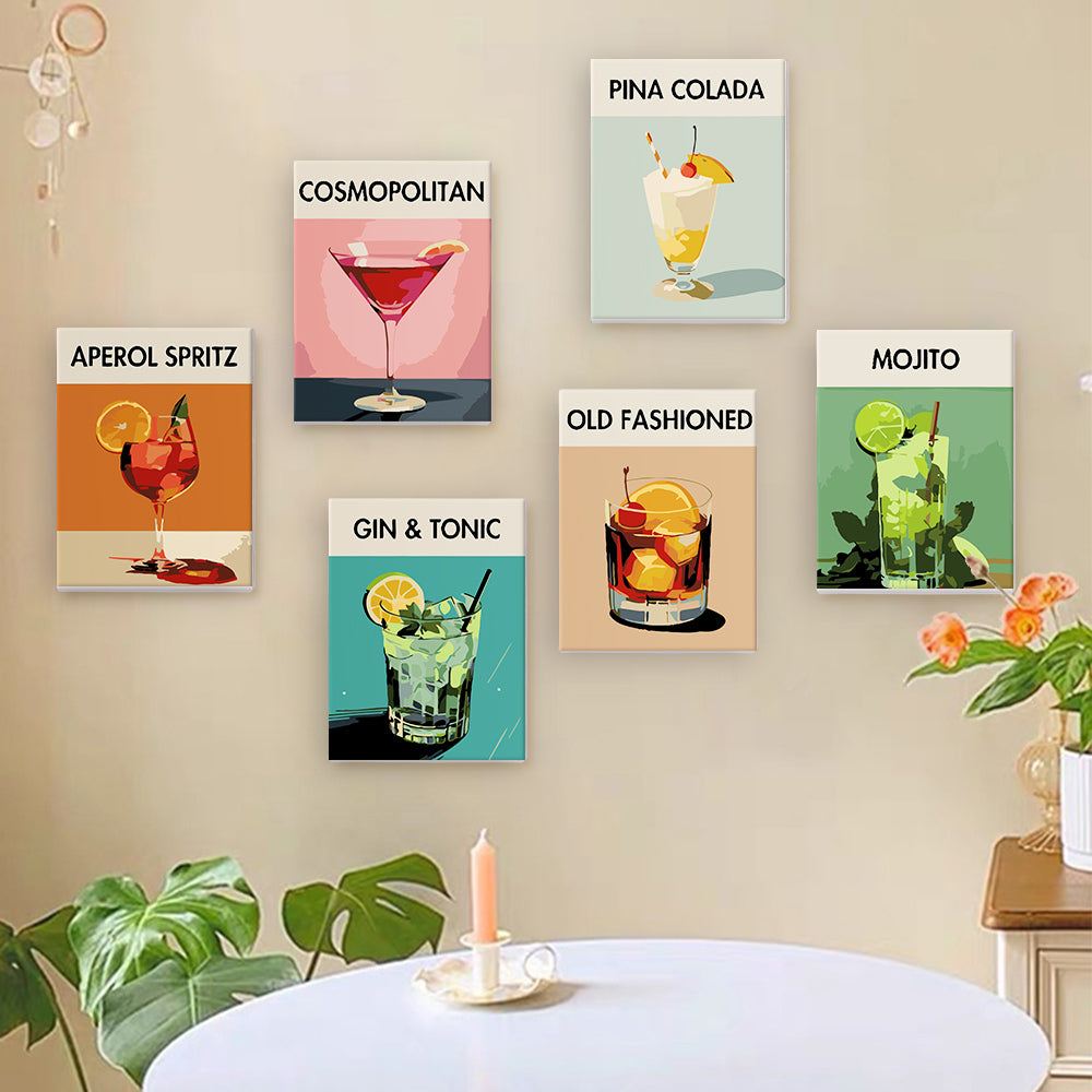 [PRE-ORDER] Mini Serie Paint by Numbers 15x20cm Framed Canvas (6 pieces) - Modern Bar Mixology Art Series 1