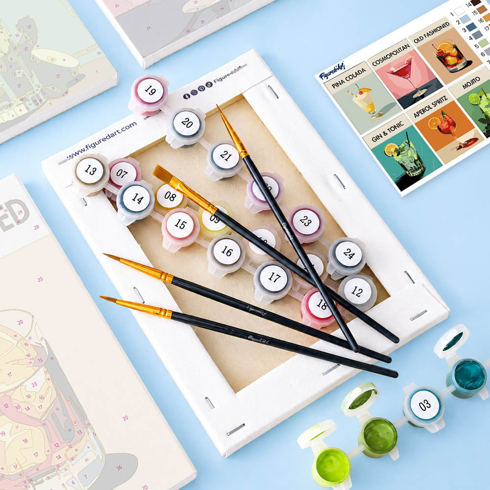 [PRE-ORDER] Mini Serie Paint by Numbers 15x20cm Framed Canvas (6 pieces) - Modern Bar Mixology Art Series 1
